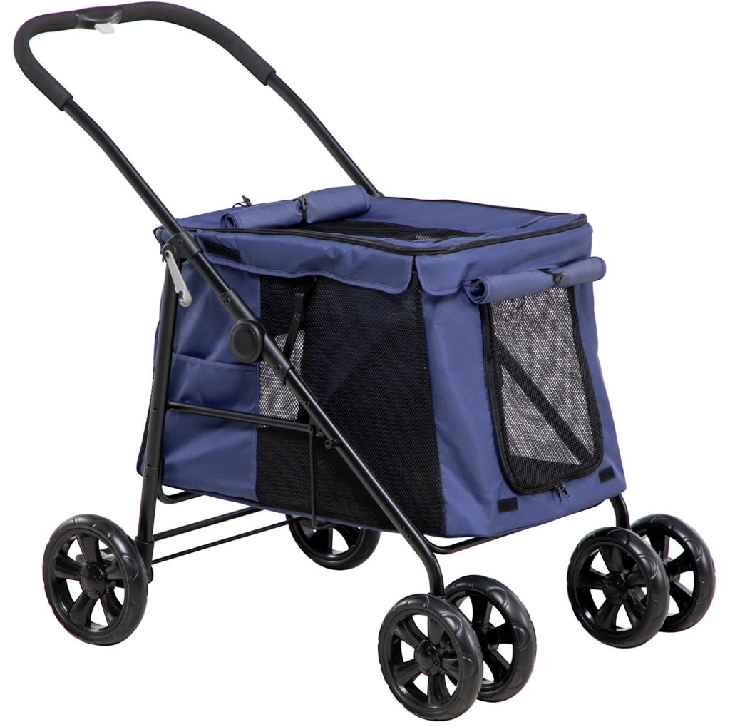 Passeggino pieghevole blu per cani con cuscino, portata 20 kg