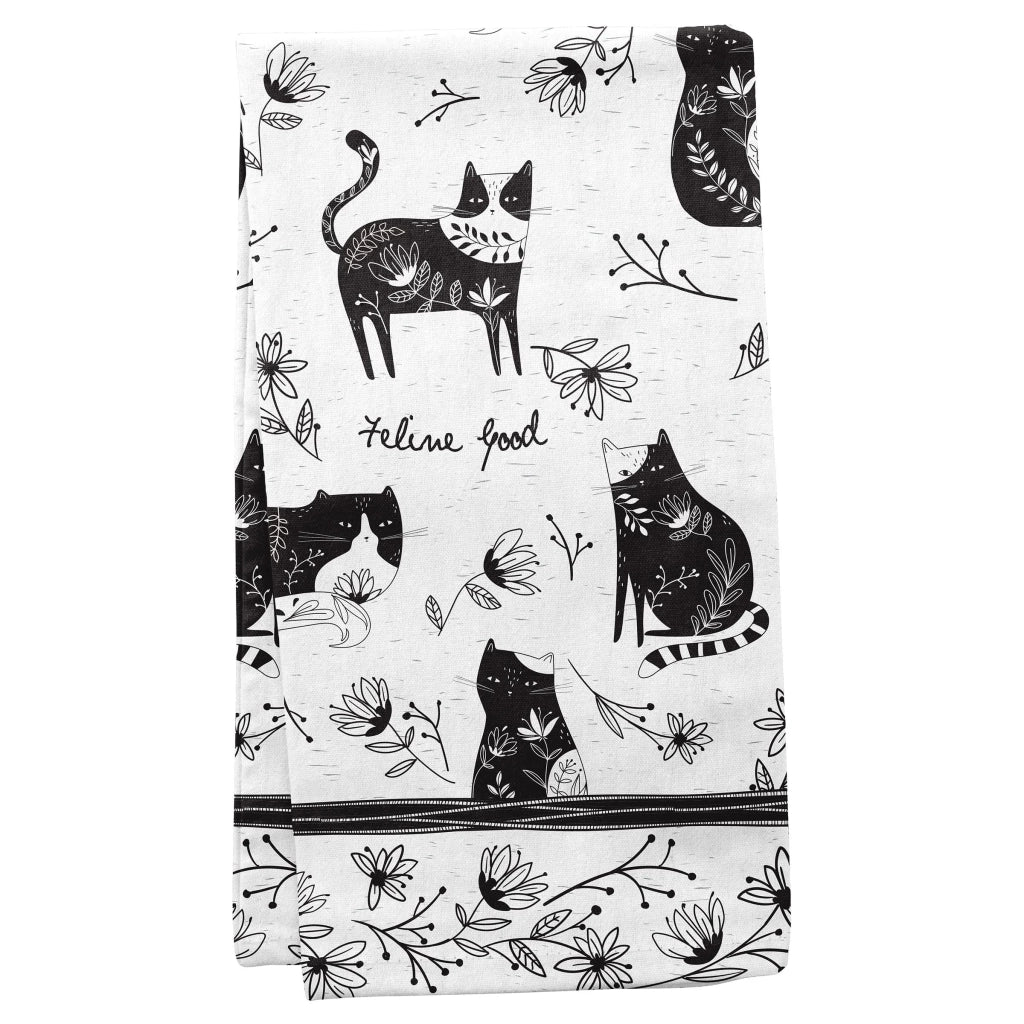 Strofinaccio da cucina in stile boho, motivo gatto bianco e nero, cotone, 45,72 x 55,88 cm