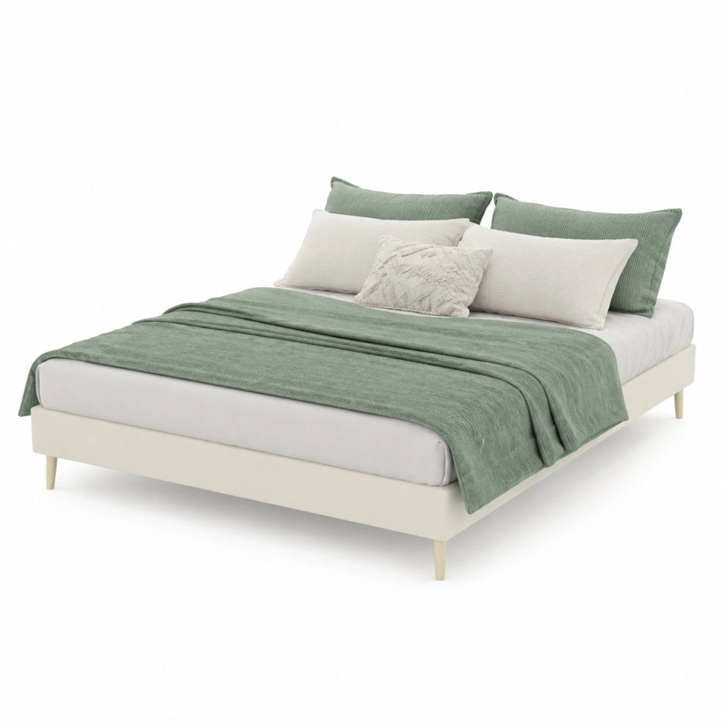 Letto matrimoniale 140x200 cm in tessuto e metallo; beige; design moderno