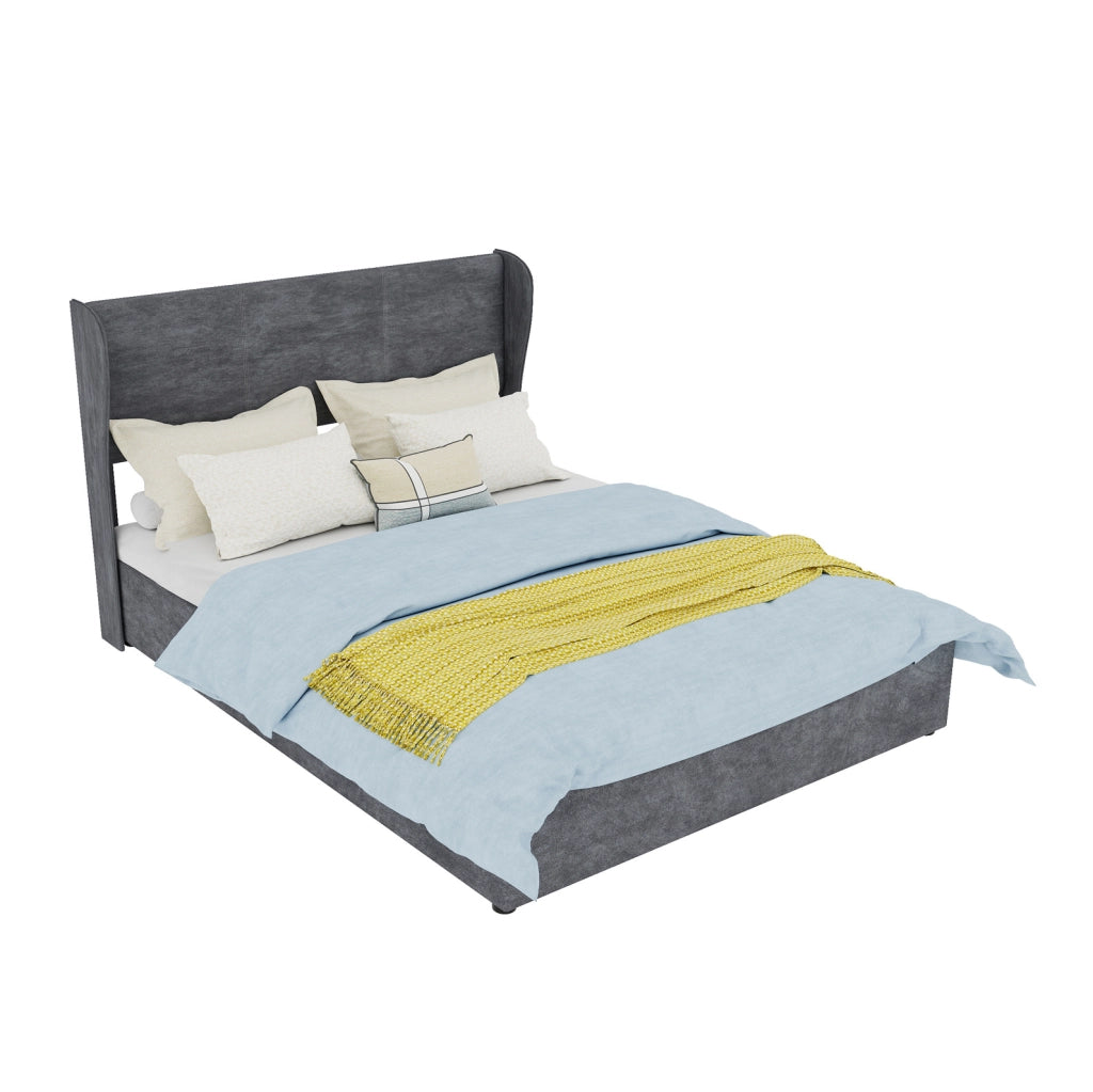 Letto imbottito grigio 140 x 200 cm con testiera in velluto