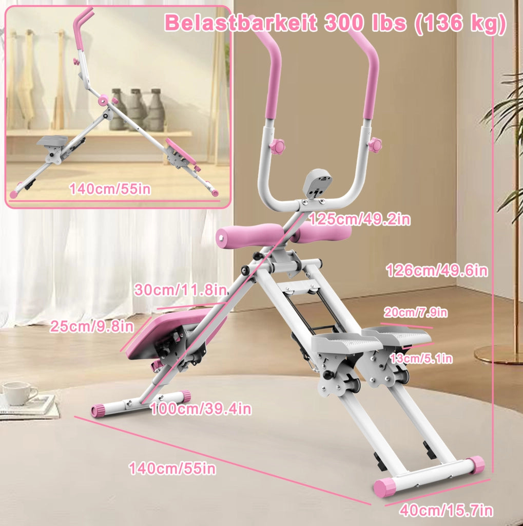 Stepper e attrezzo per addominali 2 in 1 pieghevole rosa e bianco