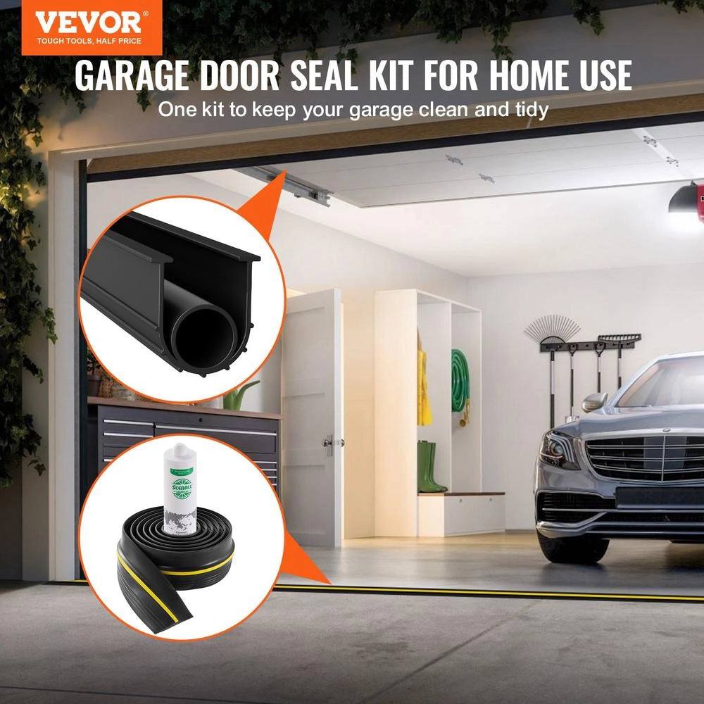 Set Guarnizione Soglia Porta Garage 3,04 m a U con O-Ring in PVC Nero Resistente alle Intemperie per Fai da Te