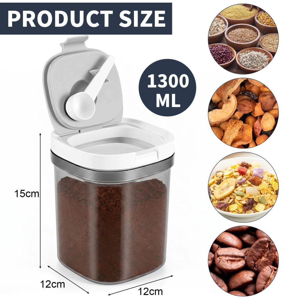 Contenitore ermetico per caffè da 1300 ml, con coperchio e cucchiaino