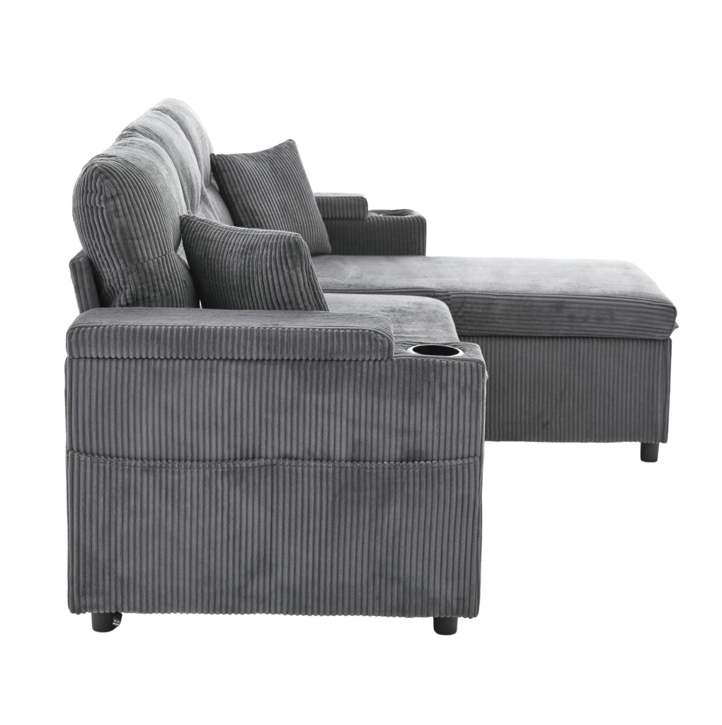 Divano letto 3 posti 212,5 x 136 x 86 cm grigio carbone con contenitore
