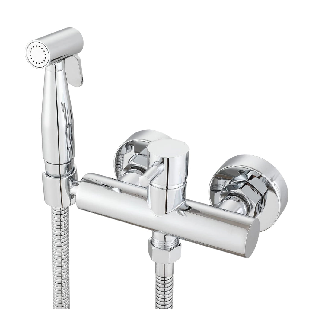 Set per bidet in ottone, cromato, composto da 4 pezzi, con doccetta manuale