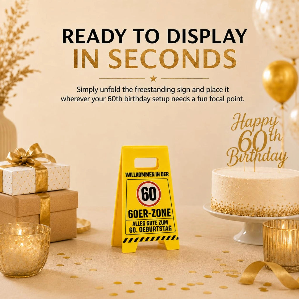 Cartello per il 60° compleanno, decorazione divertente, 12 pezzi, giallo