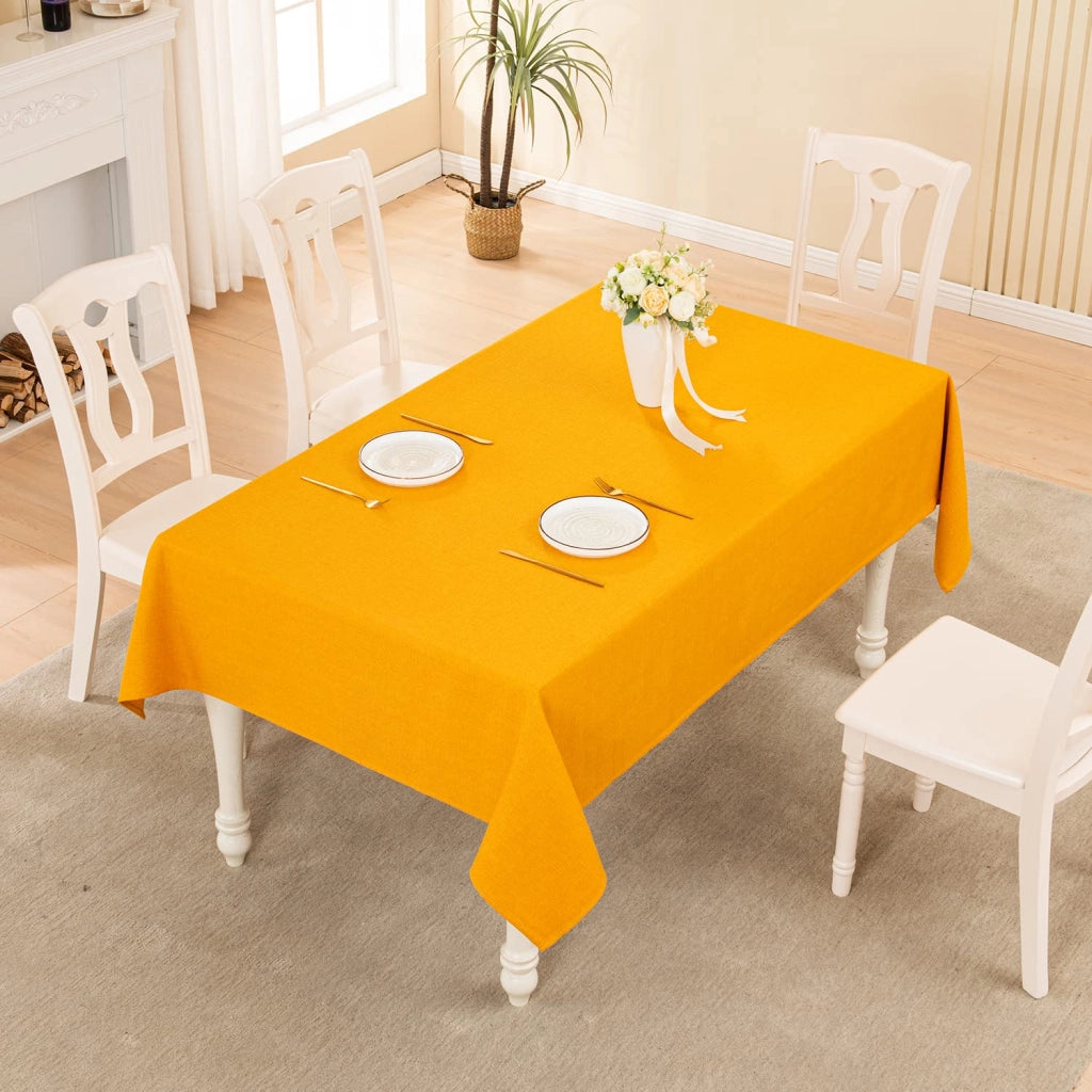 Tovaglia rettangolare, idrorepellente, aspetto lino, color oro, 145x300 cm