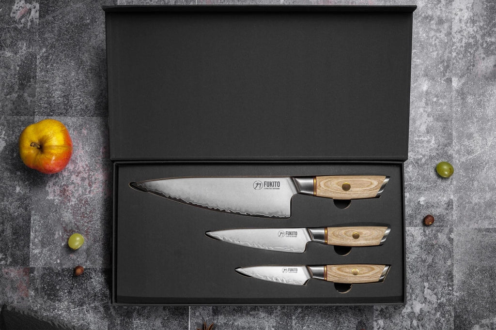 Set di coltelli da cucina da 3 pezzi, lunghezza 40 cm, acciaio inossidabile, manico in legno