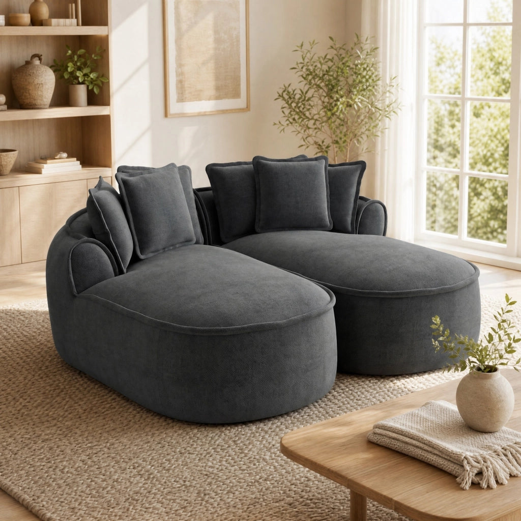 Divano modulare in ciniglia grigio trasformabile, 184x164x67 cm