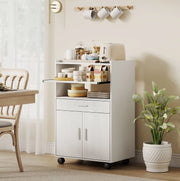 Mobile per microonde bianco in MDF con ruote e cassetto