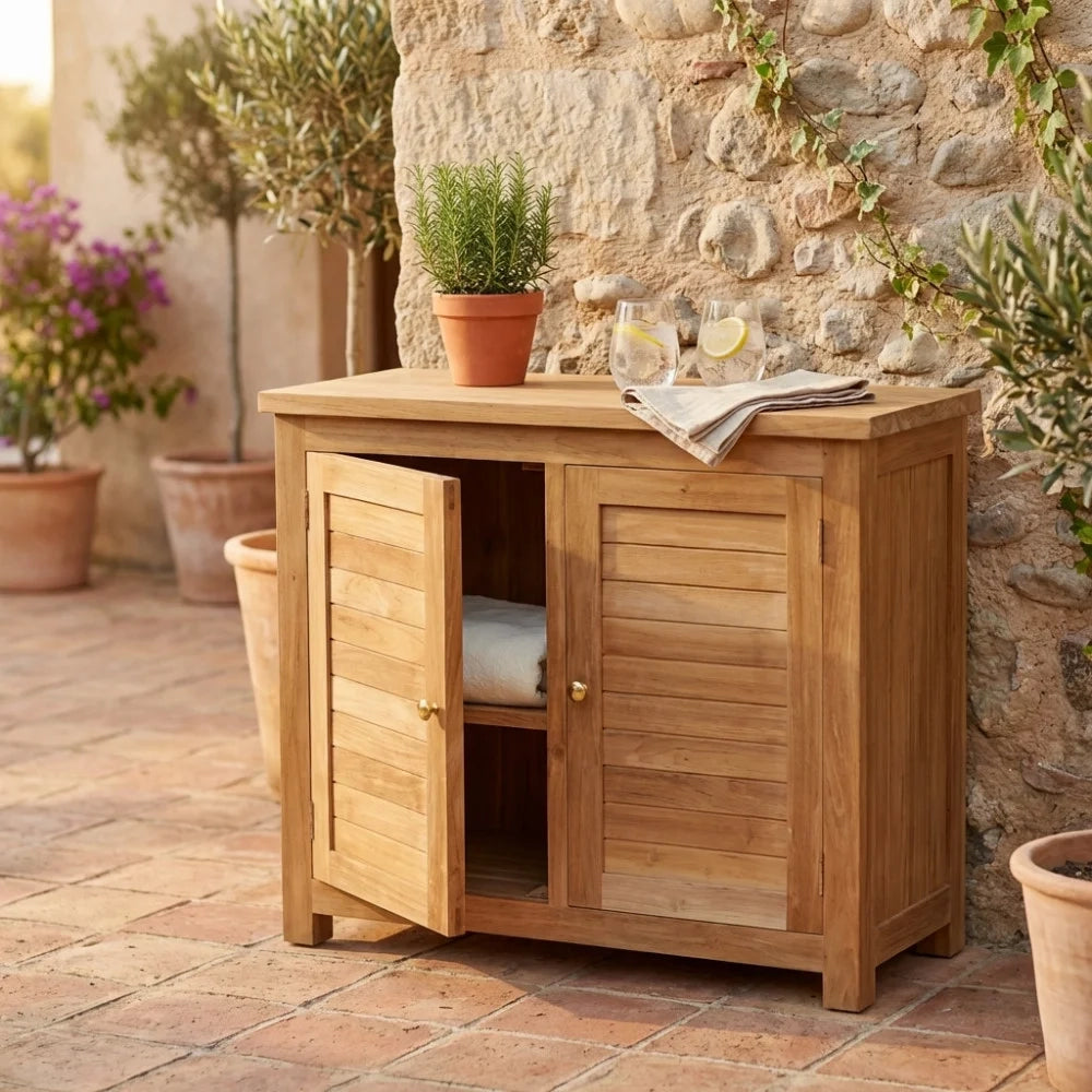Mobile da Giardino in Teak a Due Ante Jamison Marrone