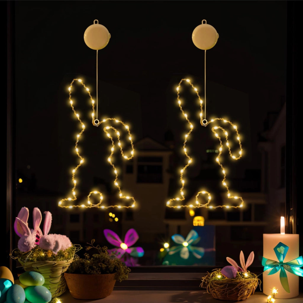 Illuminazione a LED per finestre, coniglietti di Pasqua, set da 2, per interni ed esterni