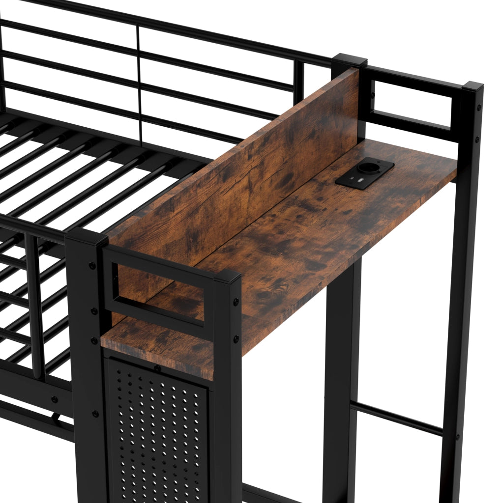 Letto a soppalco 90x200 nero con LED, USB, Type-C e materasso