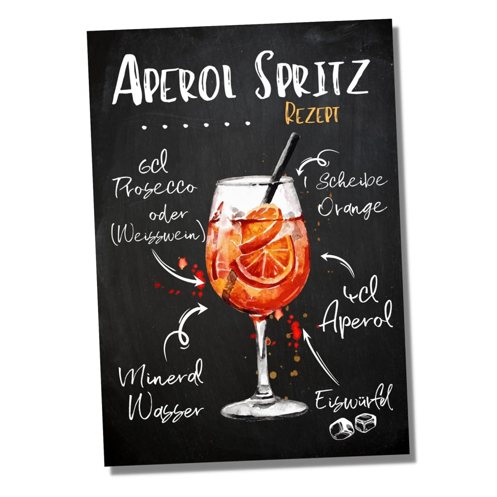 Targhetta per ricetta di cocktail, Aperol Spritz, 20 x 14 cm, metallo, decorazione