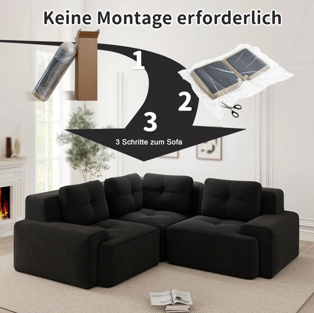 DIVANO angolare modulare 206x206 cm in velluto a coste nero