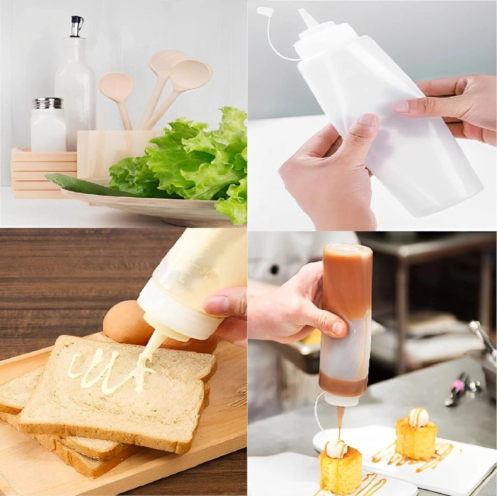 3 bottiglie con beccuccio dosatore da 500 ml – trasparenti, senza BPA, ideali per salse e sciroppi
