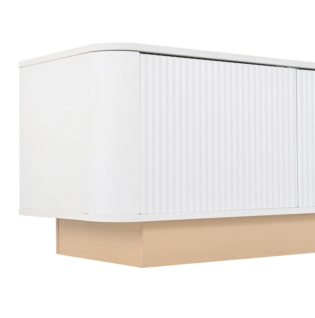 Mobile TV 200 cm Bianco in MDF con 4 Ante, Ripiani Regolabili e Angoli Arrotondati