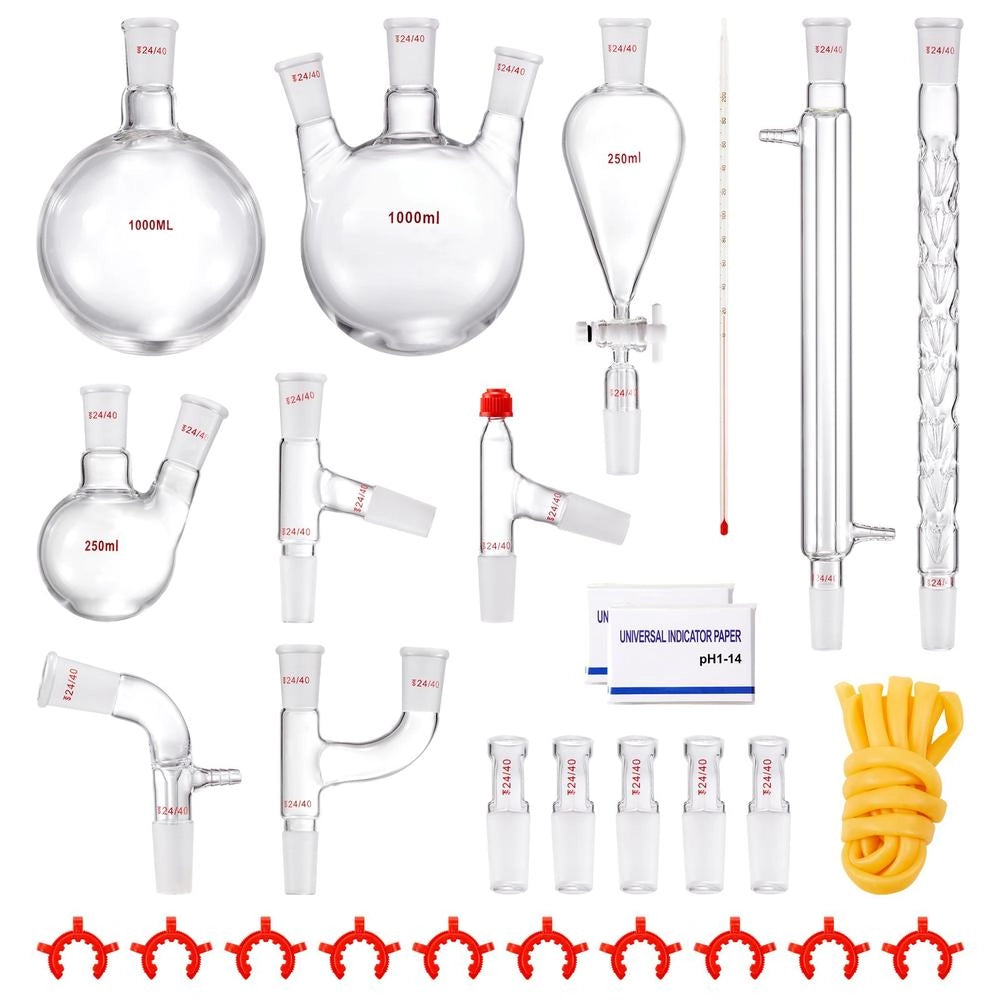 Kit di distillazione da laboratorio 29 pezzi in vetro borosilicato 3.3 giunti 24/40 boccetta 1000 ml YHEO-8 per oli essenziali