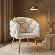 Set di 6 sedie da pranzo in velluto beige con schienale dorato