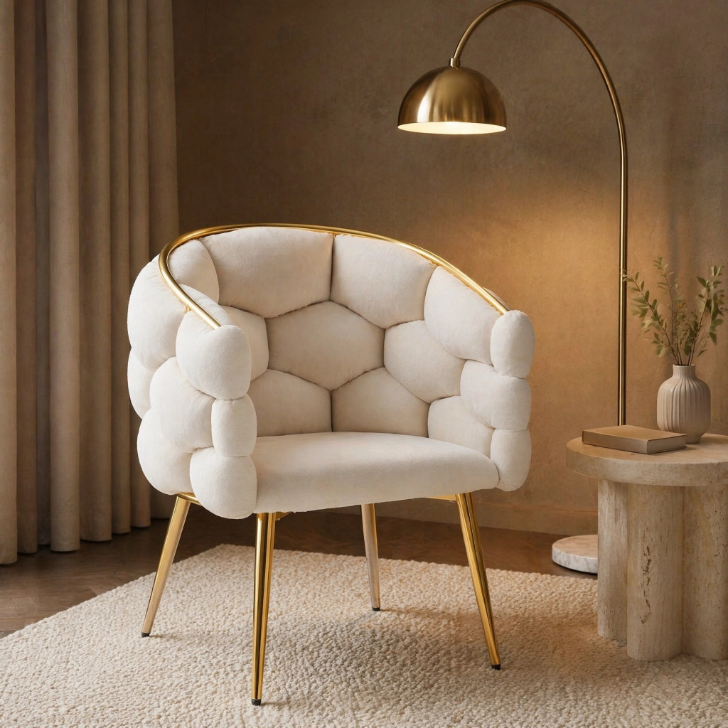 Set di 6 sedie da pranzo in velluto beige con schienale dorato