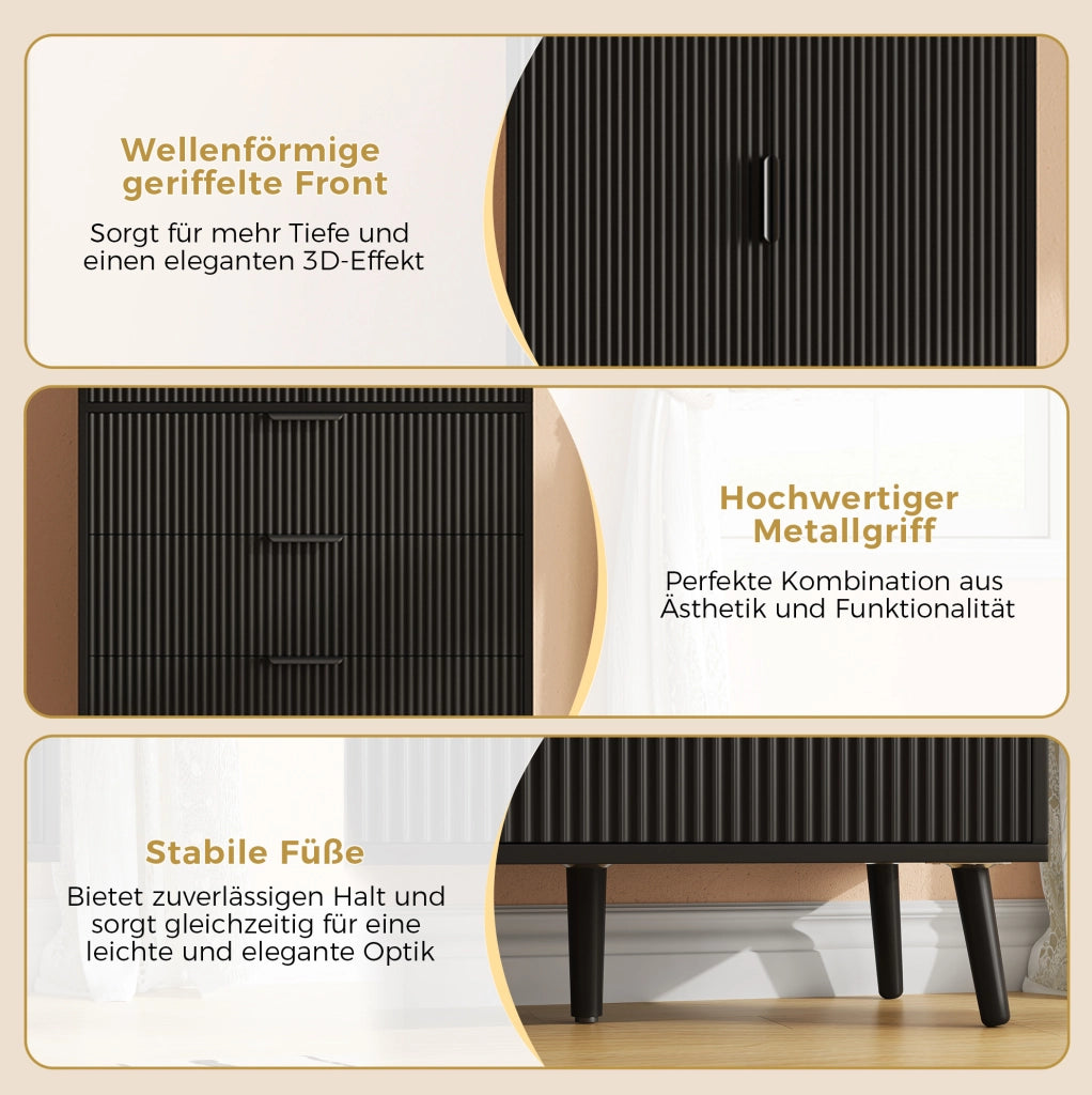 Armadio alto in MDF nero con 2 ante e 3 cassetti, 75 x 35 x 180 cm