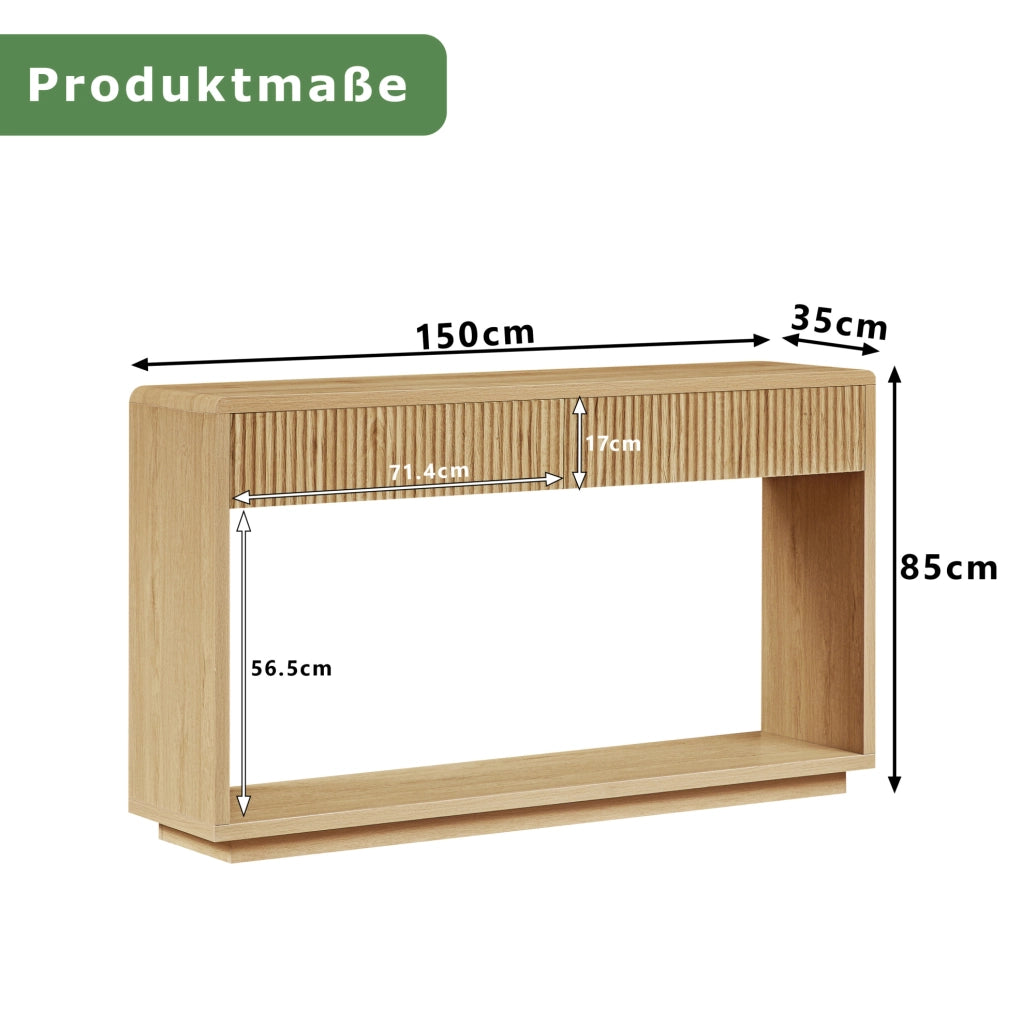 Consolle da ingresso 150 cm naturale con 2 cassetti e ripiano aperto
