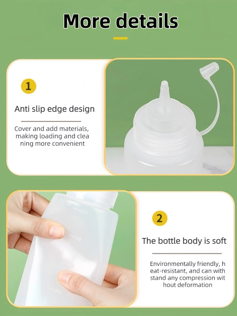 3 bottiglie con beccuccio dosatore da 500 ml – trasparenti, senza BPA, ideali per salse e sciroppi