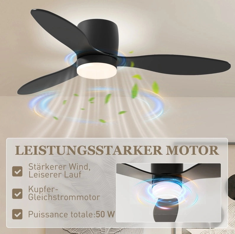 VENTILATORE da soffitto con luce LED Ø 115 cm nero in ABS con telecomando