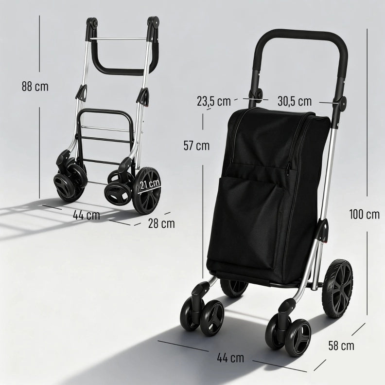 Carrello per la spesa pieghevole 46 L con scomparto termico nero