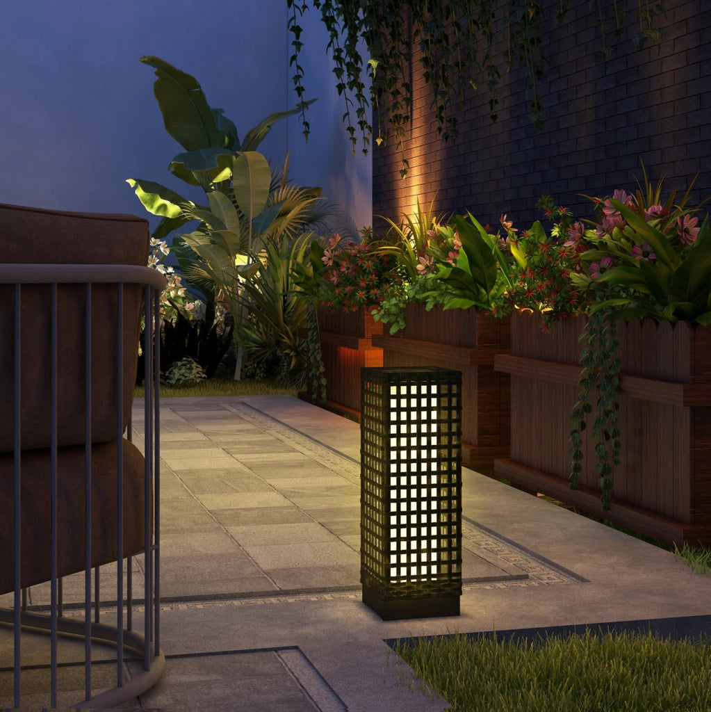 Lampada solare da giardino in rattan nero 15,5 x 15,5 x 46 cm, IP44