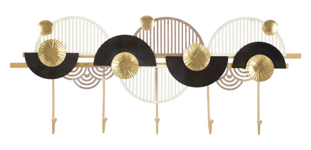 Appendiabiti da Parete in Metallo con 5 Ganci Design Astratto Art Nero