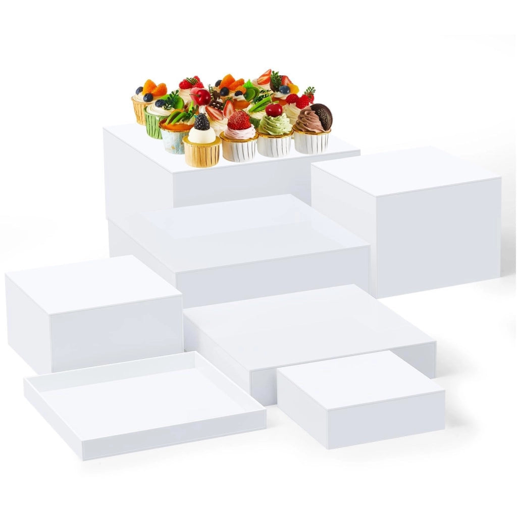 Set di 7 alzatine in acrilico, alte da 15 a 30 cm, colore bianco