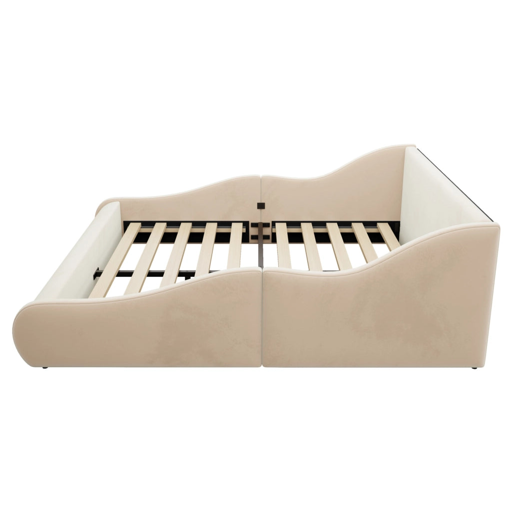 Letto imbottito per bambini 140 x 200 cm beige con sponde laterali