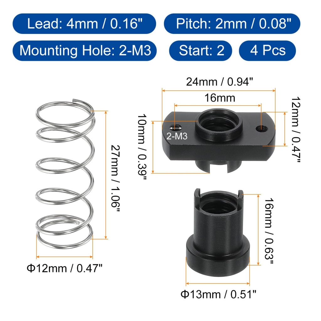 6 dadi di serraggio T8x4 in POM, con 2 fori M3, per stampanti 3D