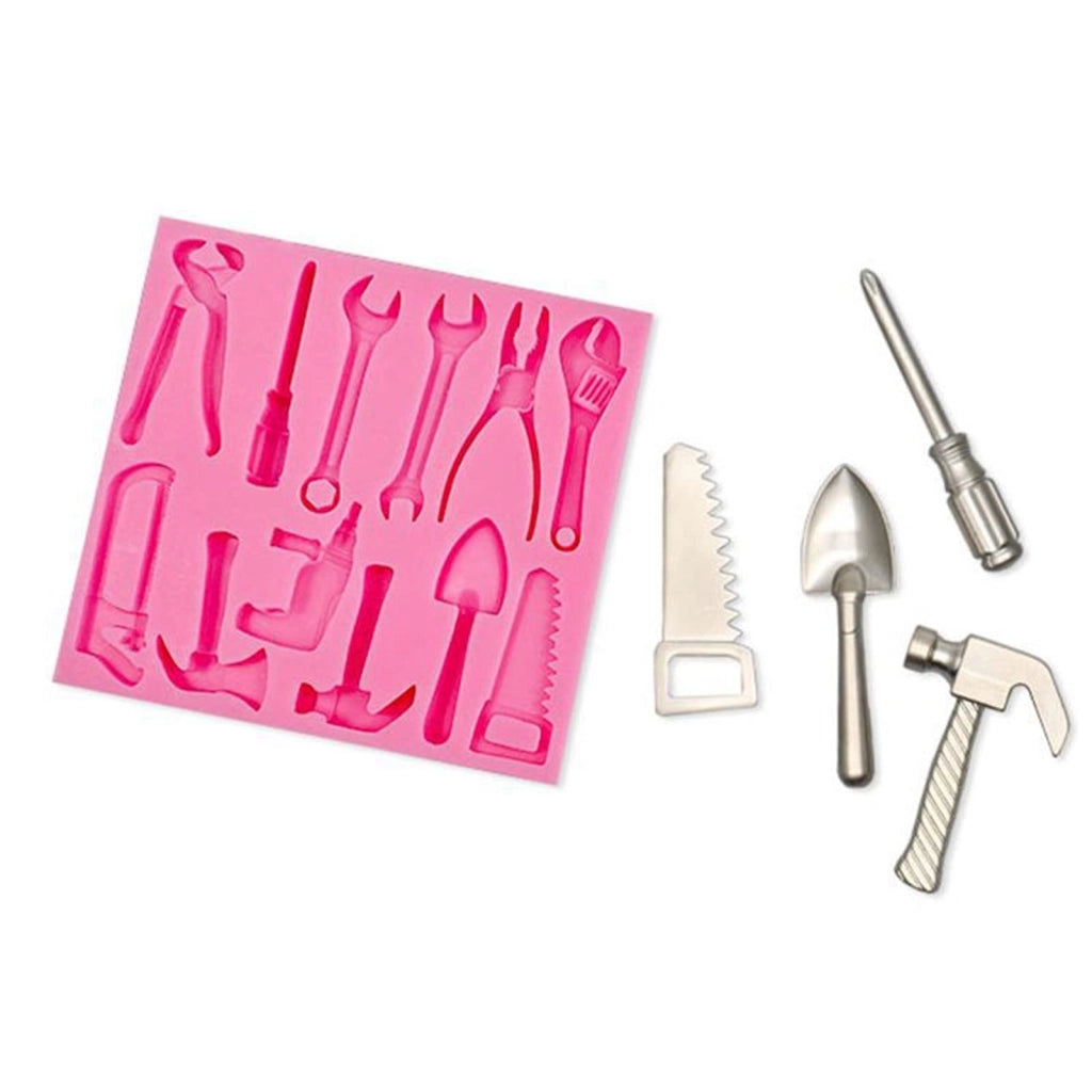 Set di 3 stampi in silicone per dolci, design a forma di chiave inglese, dimensioni 13,5 x 12,5 cm, colore rosa