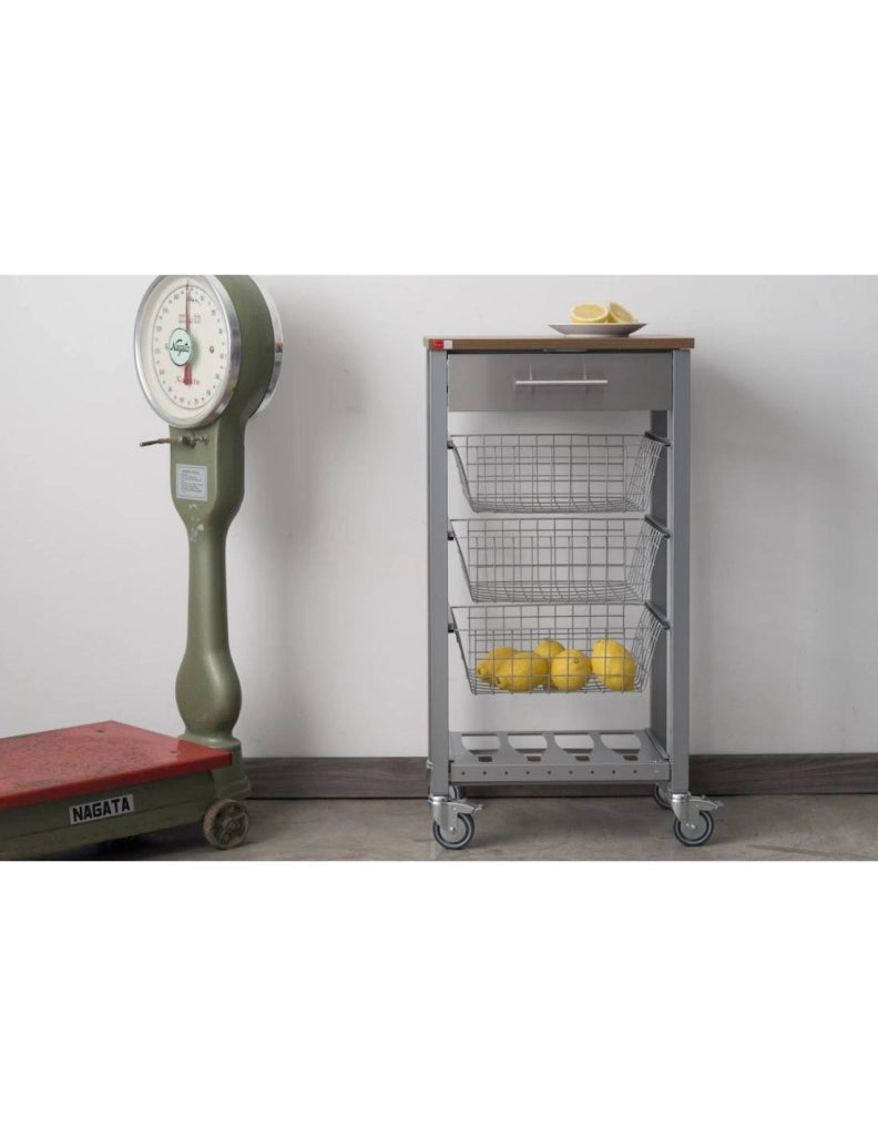 Carrello da cucina ONDA ALUMINIUM con ruote e 3 cestelli