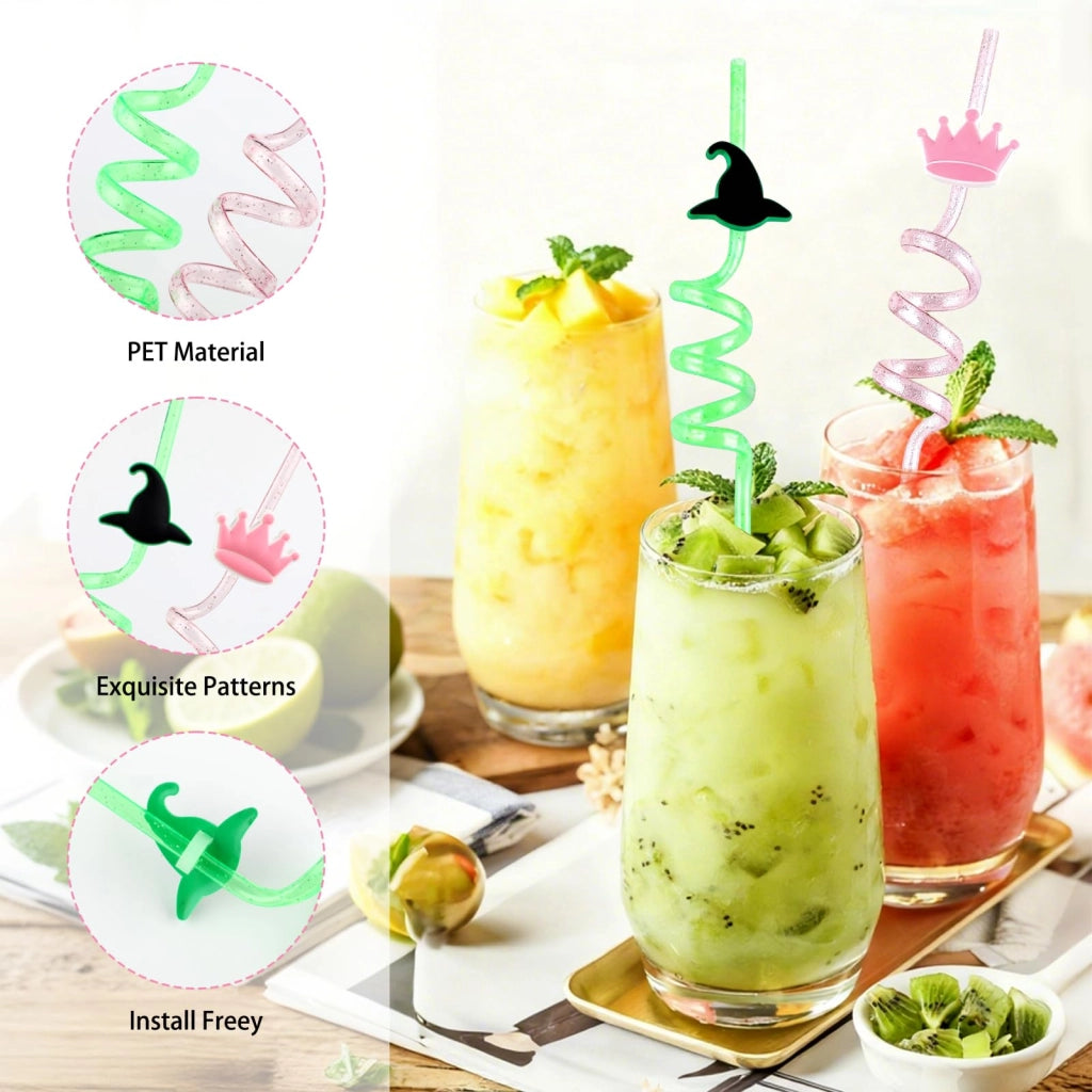 24 cannucce riutilizzabili a forma di strega e , rosa/verde, 26,5 cm