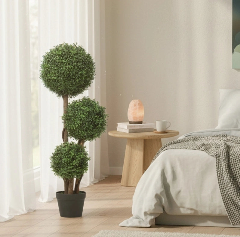 PIANTA ARTIFICIALE Bosso a 3 sfere 100 cm verde con tronco in legno