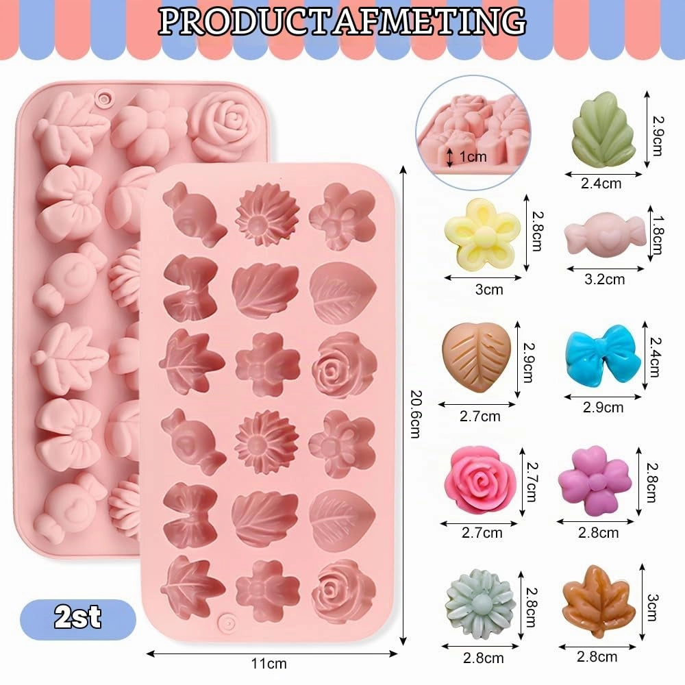 Set da 2 stampi in silicone per cioccolato, con 36 cavità, color rosa