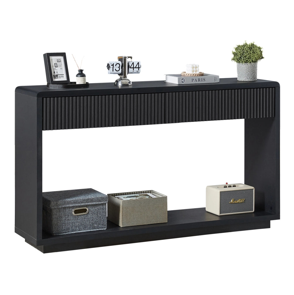 Consolle da ingresso nera 150 cm con 2 cassetti e ripiano aperto