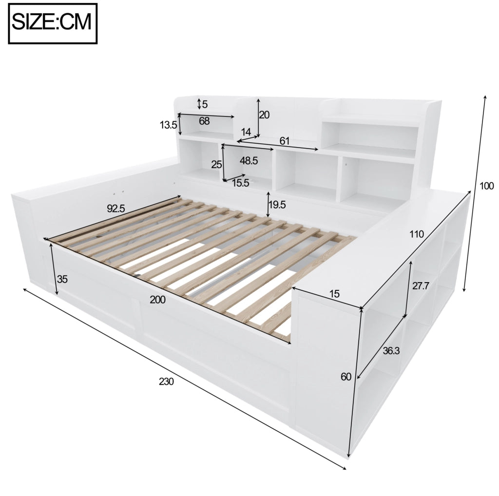 Divano letto singolo 90 x 200 cm bianco con contenitore, LED e prese