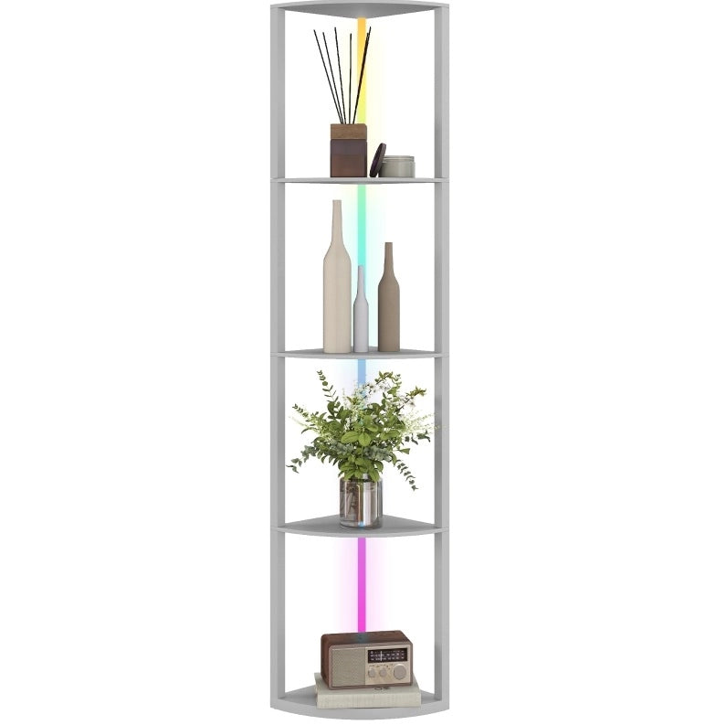 Lampada da terra angolare grigia con 5 ripiani e LED RGB