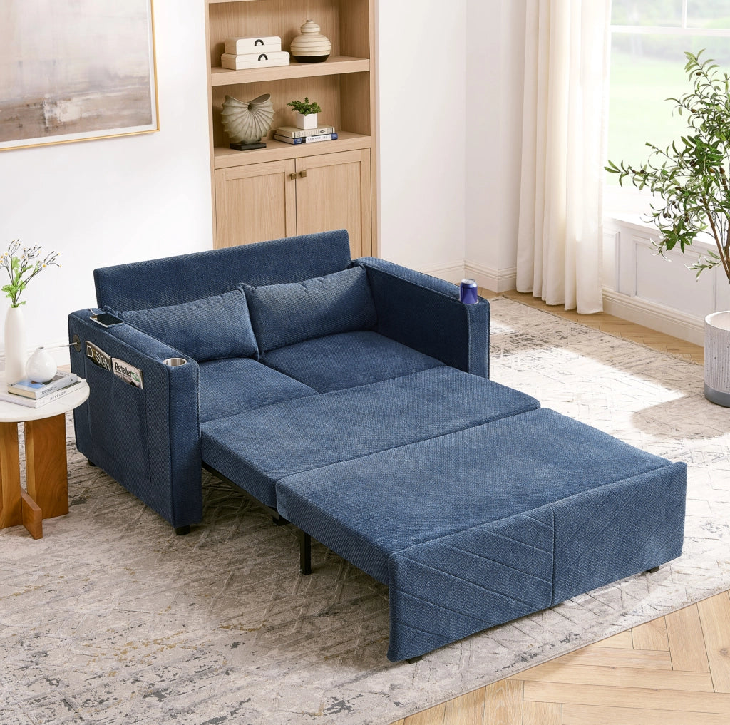 DIVANO LETTO 3 in 1 Scorrevole con porte USB Blu Navy