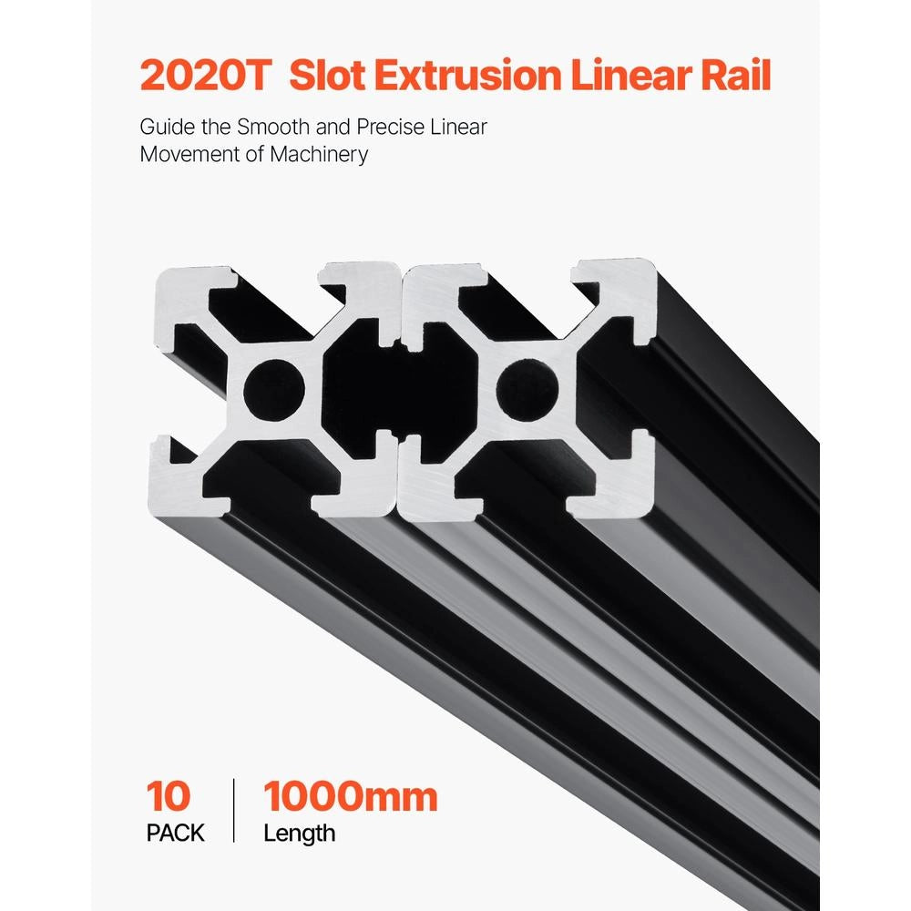 Guida Lineare 2020 con Scanalatura a T in Alluminio Anodizzato Nero 1000 mm, Set 10 Pezzi Robusto per Stampante 3D e Incisione Laser Fai da Te