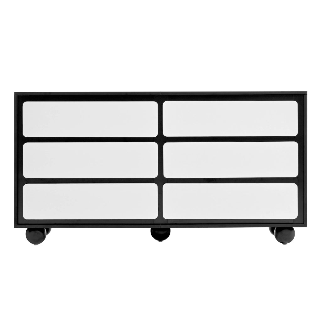 Cassettiera a sei cassetti 140x38x74,5 cm in truciolare bianco e nero