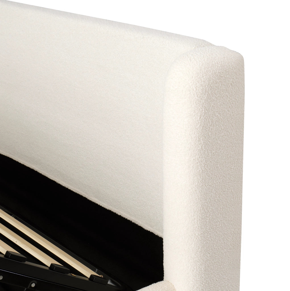 Letto contenitore imbottito in bouclé beige 140 × 200 cm