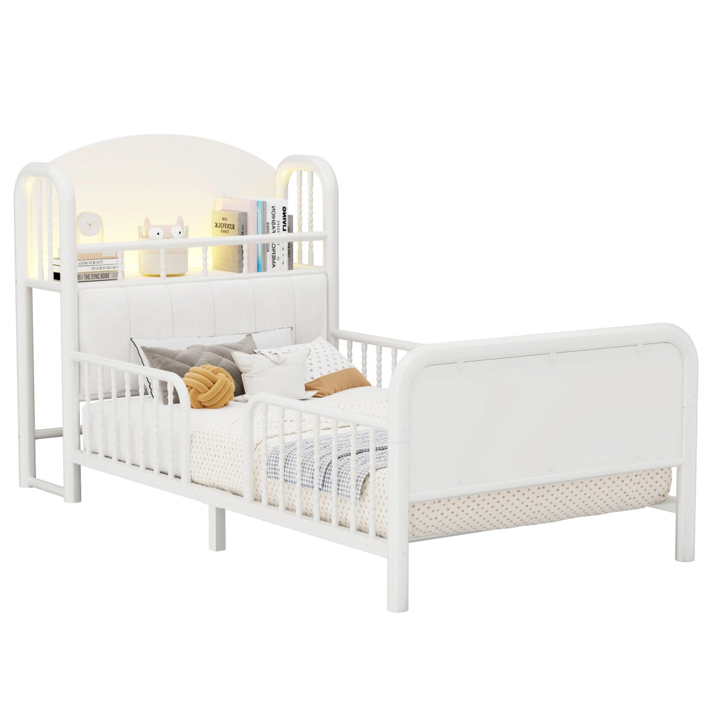 Letto singolo bambini 90x200 cm con LED e sponde, bianco