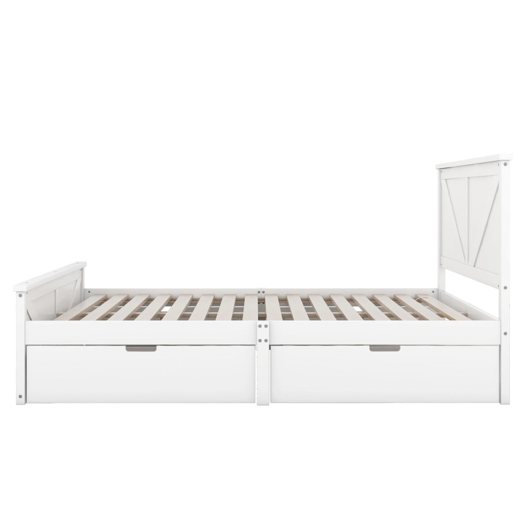 Letto matrimoniale 160x200 cm con 4 cassetti e testiera in pino e MDF bianco
