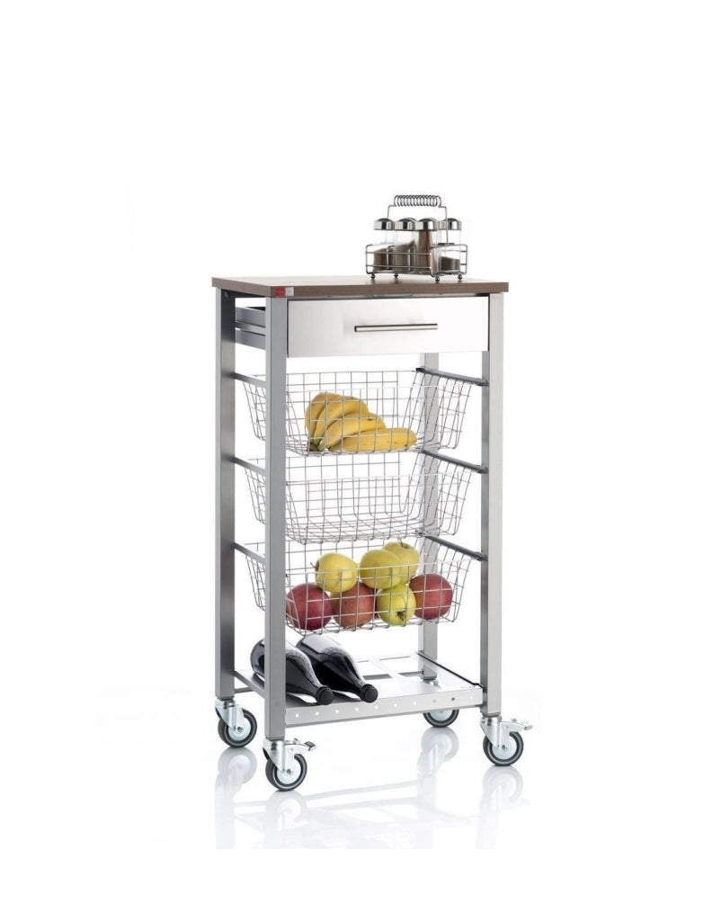 Carrello da cucina ONDA ALUMINIUM con ruote e 3 cestelli