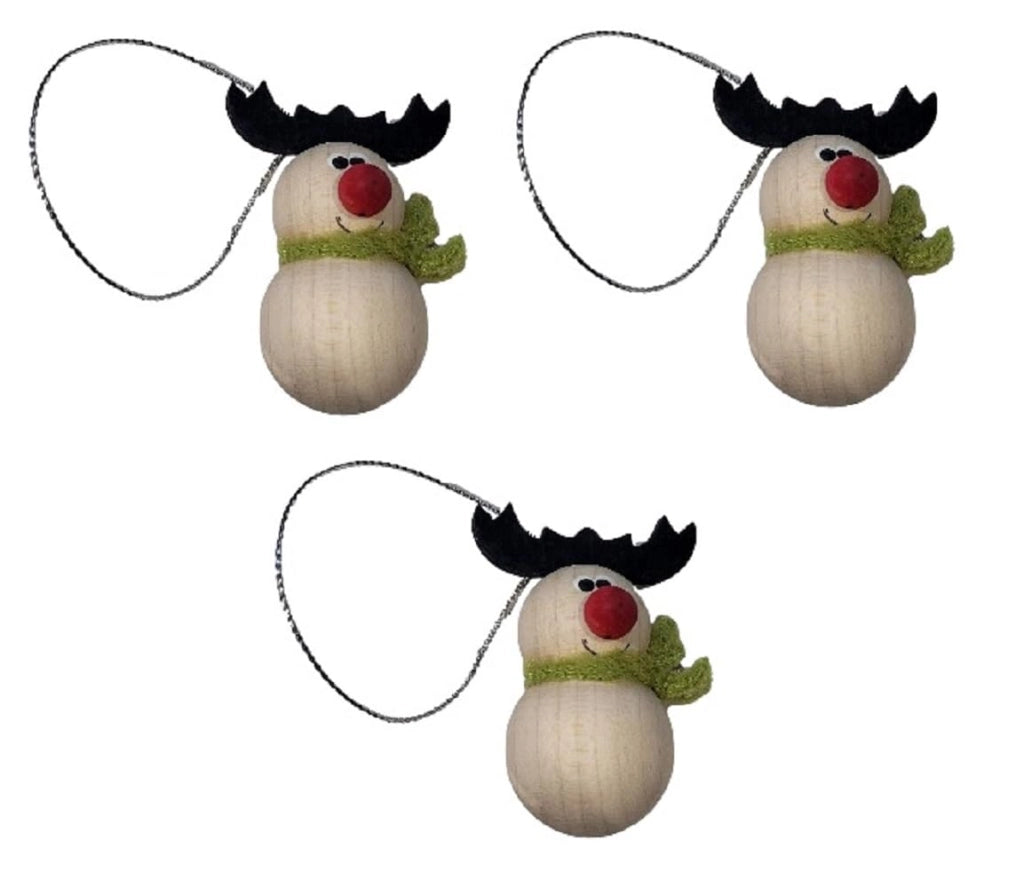 Set di 5 decorazioni natalizie per albero, renna in legno, 6 cm